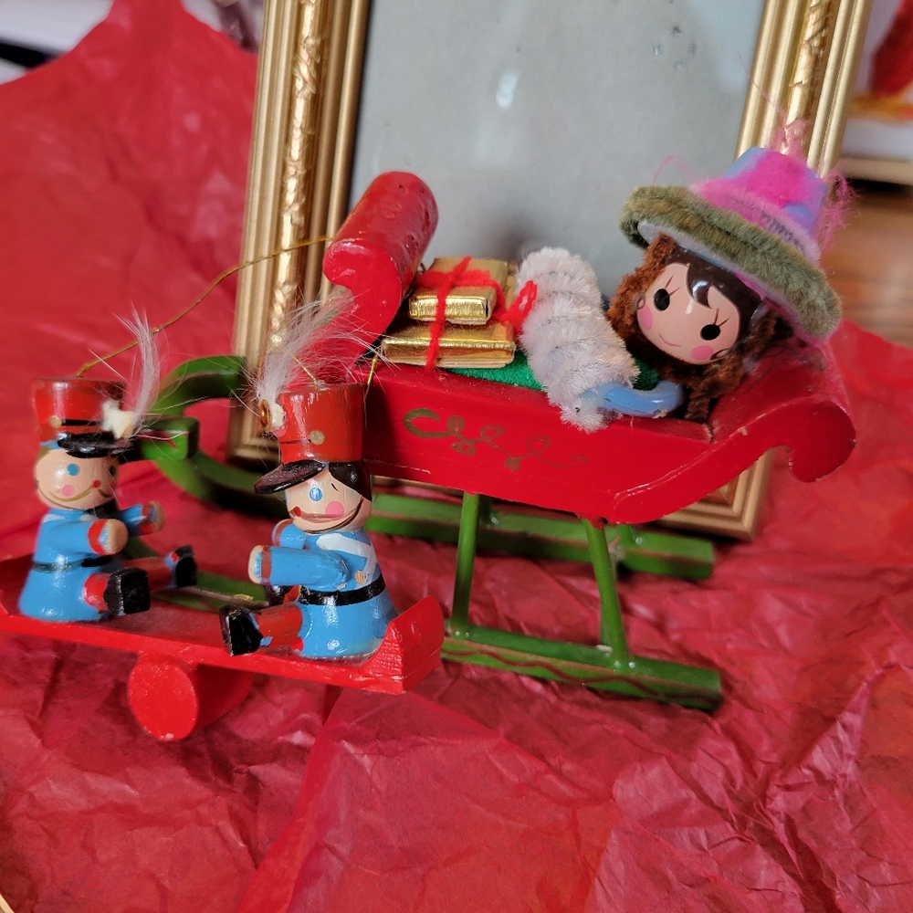 Kurt Adler Vintage Ornaments ~ Nutcrackers on Seesaw ~ Girl in Sleigh